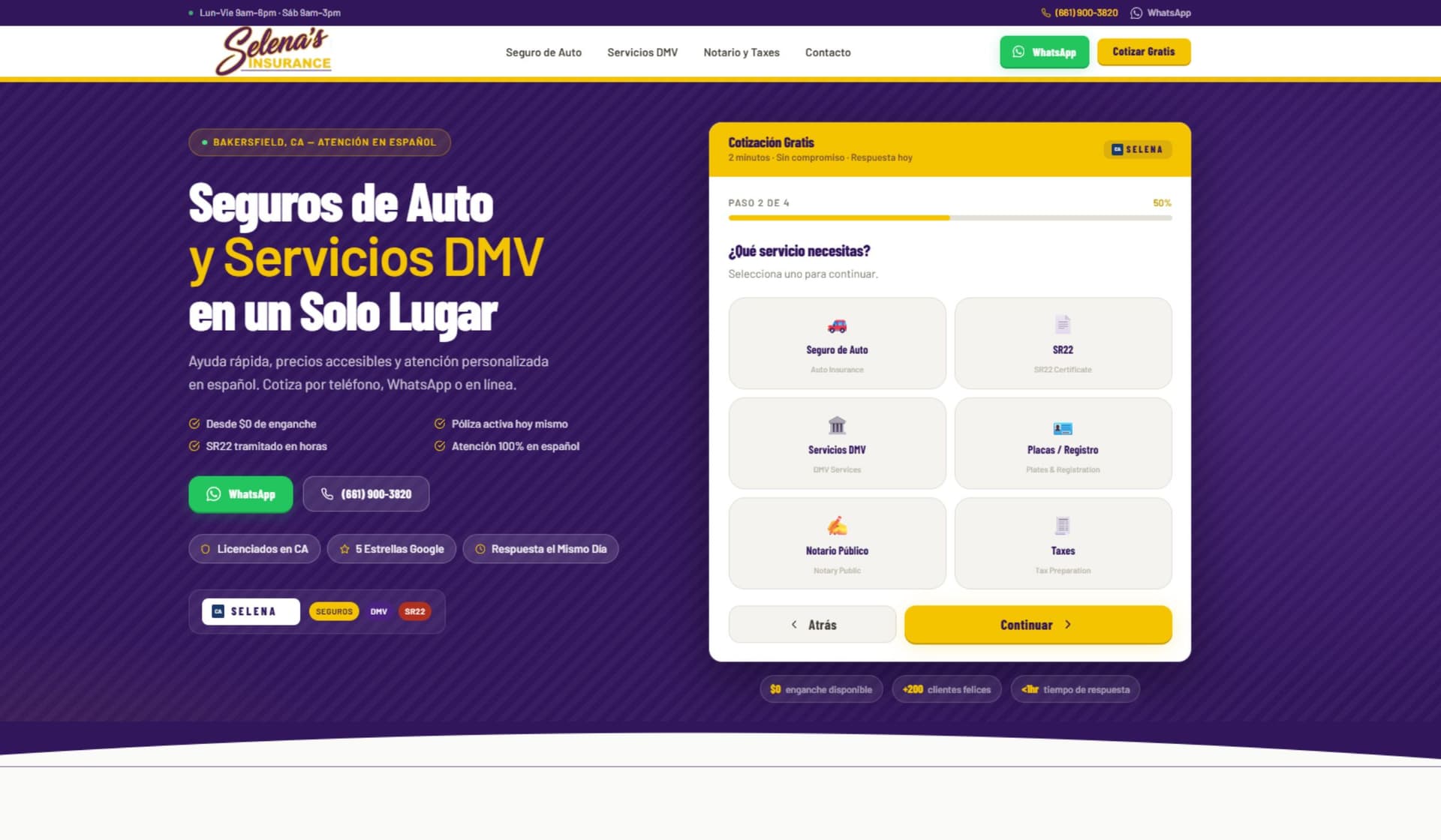 Multi-step quote and intake flow on a service business website