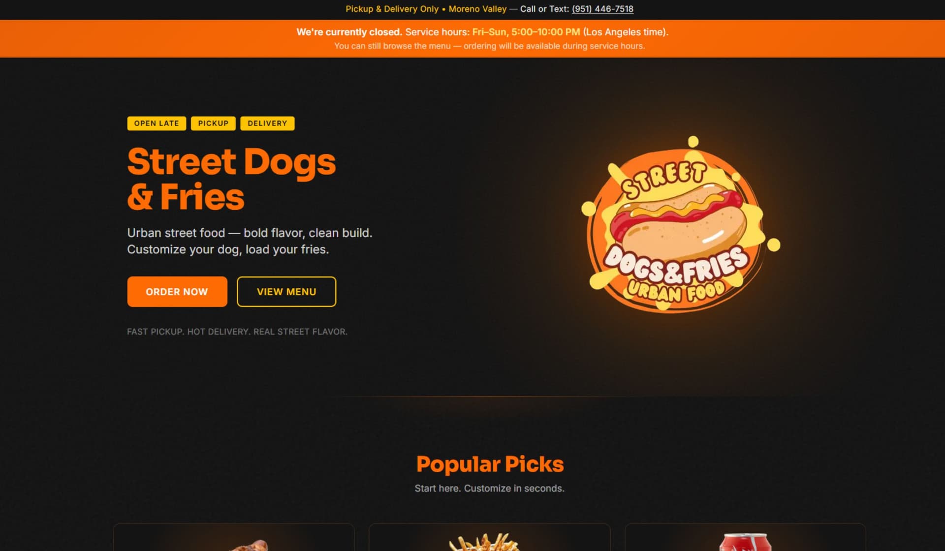 Restaurant online ordering website with menu and checkout